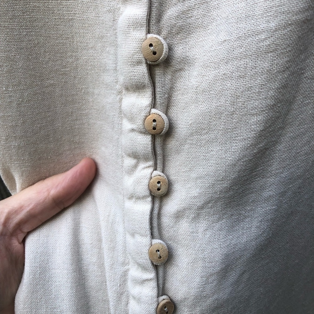 Zara Linen Blend Pintuck Button Front Maxi Dress Size L Raw Linen Oatmeal - Picture 4 of 15
